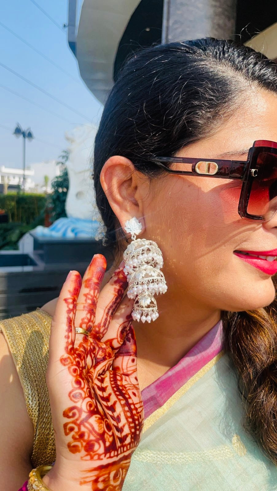 Triple layer Kashmiri chinar leaf handmade jhumkas