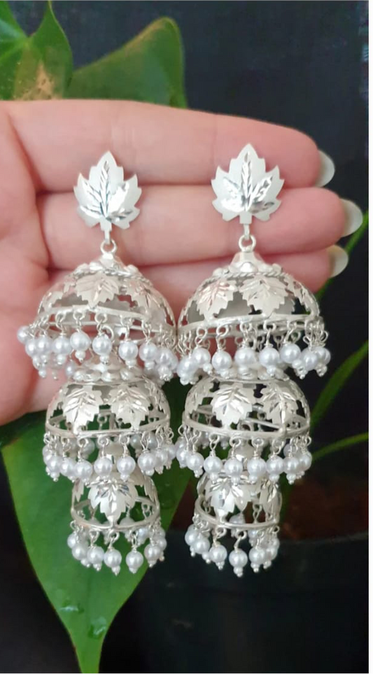 Triple layer Kashmiri chinar leaf handmade jhumkas