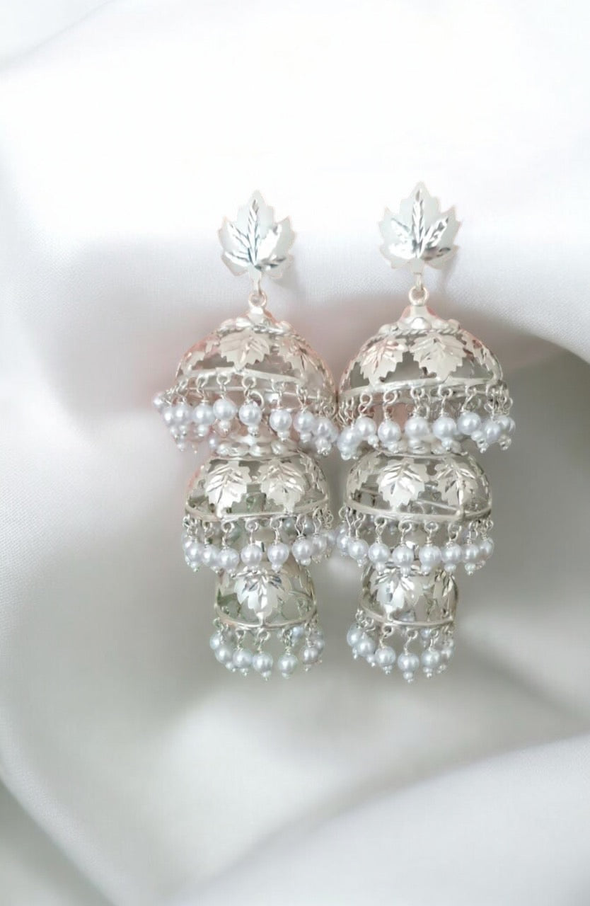 Triple layer Kashmiri chinar leaf handmade jhumkas
