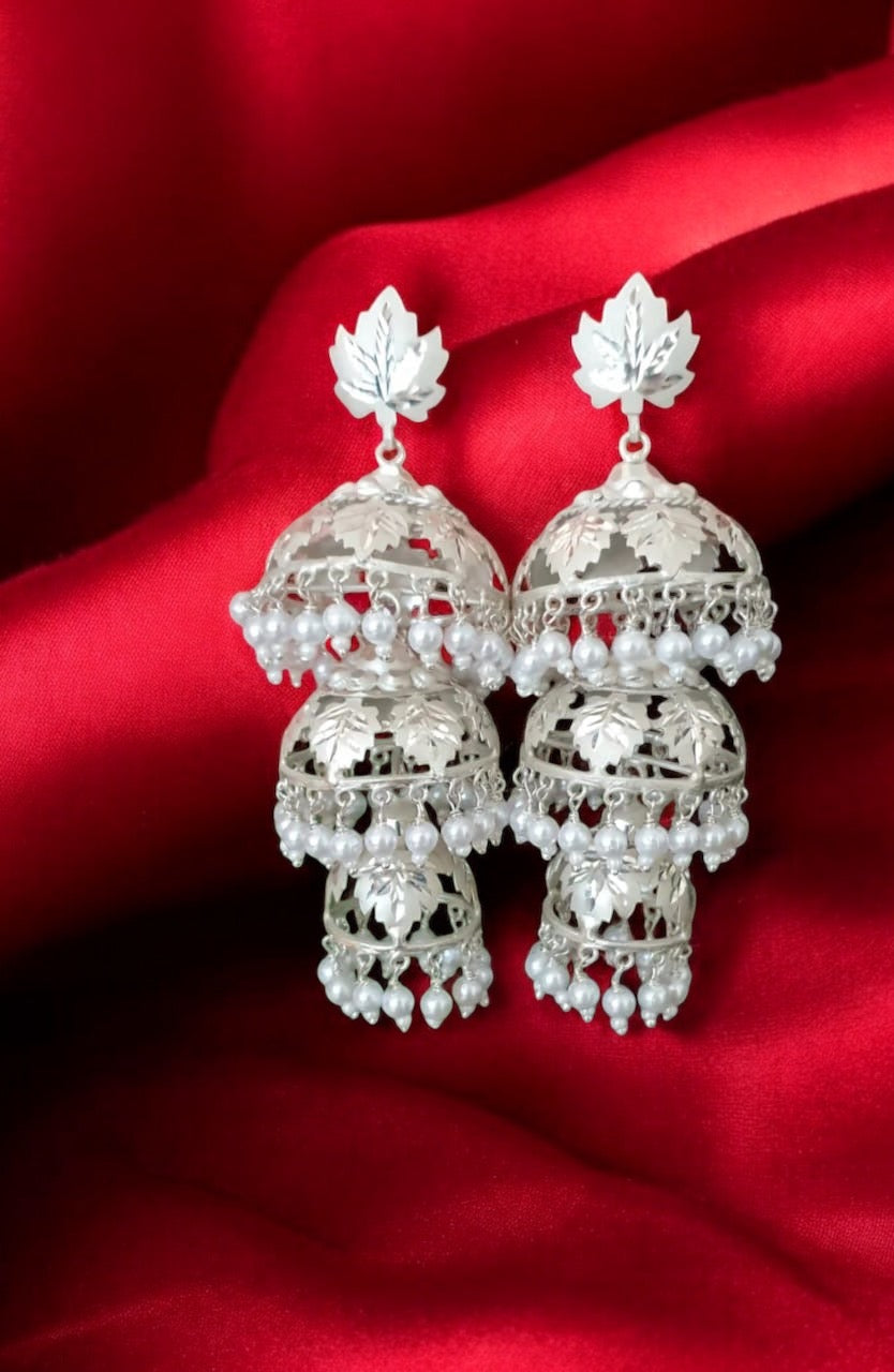 Triple layer Kashmiri chinar leaf handmade jhumkas