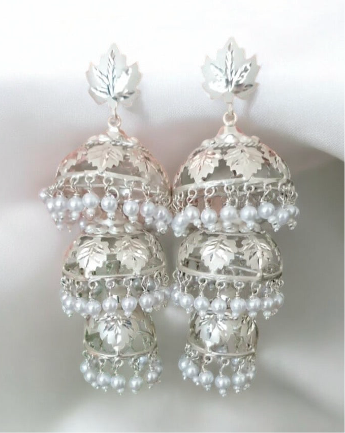 Triple layer Kashmiri chinar leaf handmade jhumkas