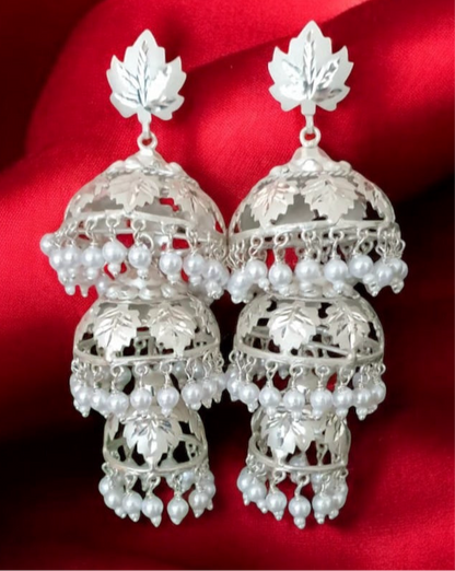 Triple layer Kashmiri chinar leaf handmade jhumkas